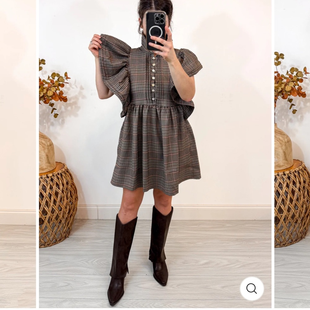 BUCKETLIST Plaid Mini Dress - Black and Gray